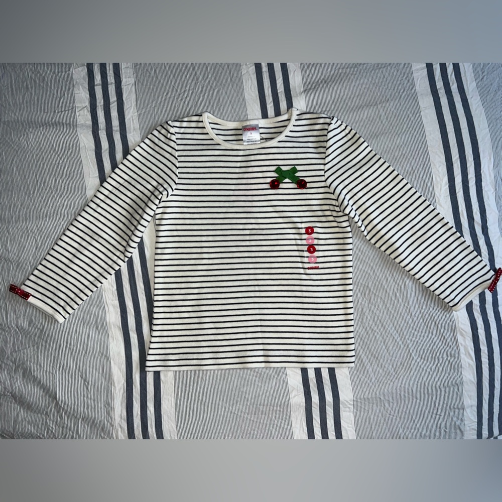 Gymboree Black and White Striped Long Sleeve Tee with Cherry Accent